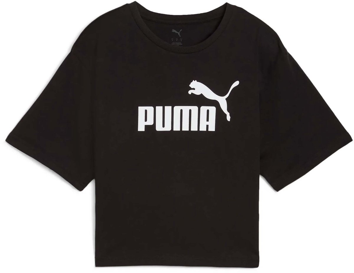 Puma Ess Cropped No. 1 Logo Relaxed Tee T-Shirts Sportswear Vrouwen Zwart