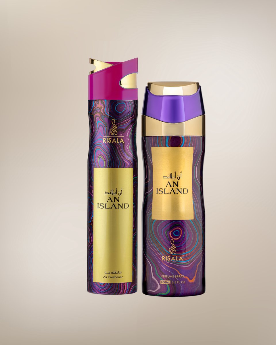 Risala An Island Set – Deodorant Spray 200ml + Air Freshener 300ml – Long Lasting Arabic Oriental Fragrance from Dubai – Fresh, Tropical, Floral & Musk Scent