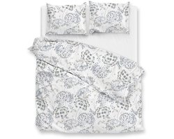 Zohome Eira Dekbedovertrek - Wit - Lits-jumeaux - Dekbedhoes van 100% Katoen-Flanel - Bloemen - 240x220 + 2 slopen 60/70 cm - AW25