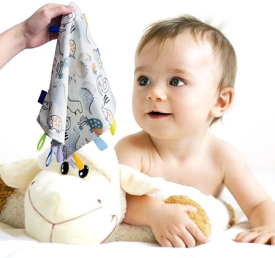 Zachte veiligheidsdeken voor baby's - Zintuiglijke Loveys en troosters - Perfect cadeau voor Baby Shower en verjaardagen - 24x24cm (Dinosaurus) van Merkloos — afbeelding 3