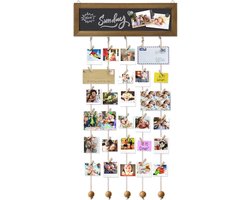 Photo Frame Collage - Houten Foto Wand - 5 Lijnen - 30 Houten Clips - Grote Foto Collage - DIY Foto Frame - Fotocadeaus