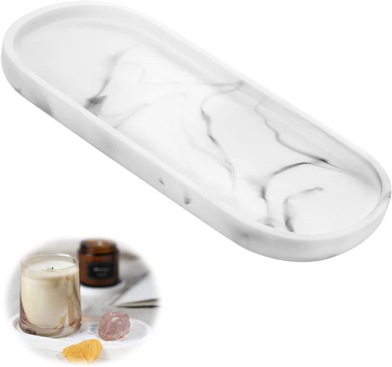 Plateau ovale 25x11cm - Plateau décoratif en marbre - Kom à Bijoux - Plateau de salle de bain - Vide-poches - Plateau à bougies - Bijoux - Shampooing - Mouchoirs - Cosmétiques