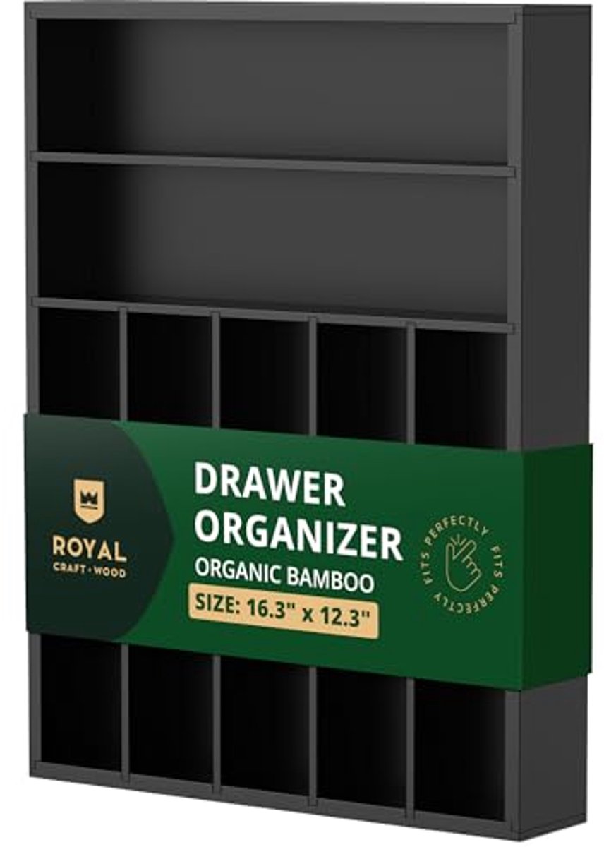 Bamboe Keuken Lade Organizer voor Bestek - Zwart Zilverwerk Organizer