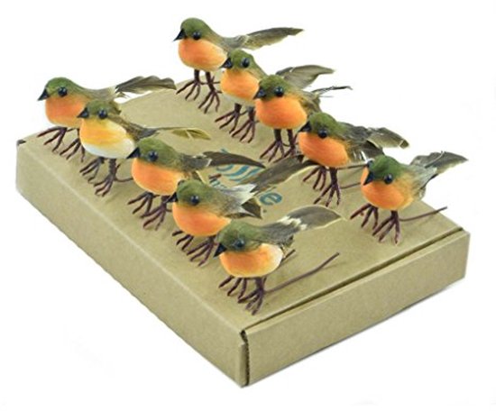 Foto: 10 stuks roodborstje vogel kerstboom decoratie schattige kunstmatige veer 5 cm