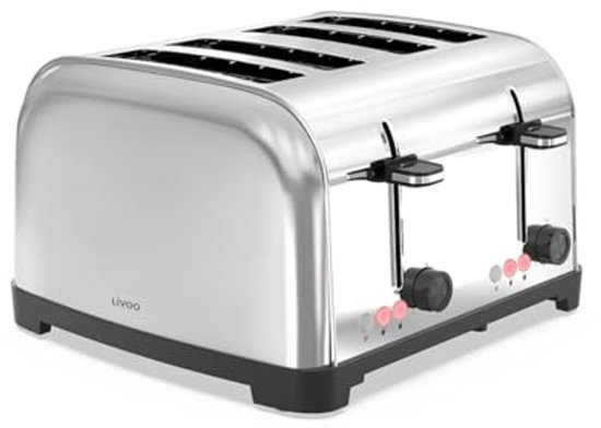 Livoo - DOD197 broodrooster met 4 sleuven - 3 cm brede sleuf, 1500-1700 W, 3 functies, 2 onafhankelijke instelbare thermostaten (7 standen