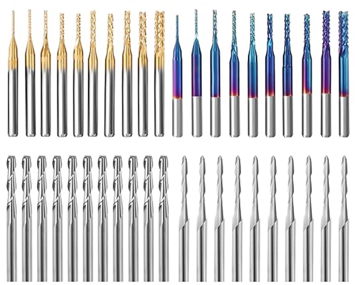 CNC End Mills Set 3,175 mm - 40 Stuks 1/8 Inch Frezen voor Router met Flat Nose & Ball Nose
