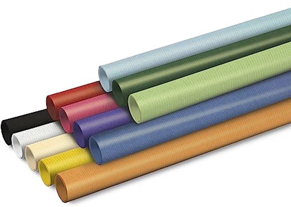Cadeaupapier - 12 rollen kraftpapier vergé 65 g - 3 x 0,70 m - Verschillende kleuren - Geschenkverpakking