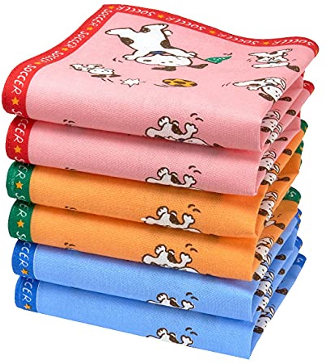 Katoenen Zakdoeken voor Kinderen - 6 Stuks - Klein Formaat 27 cm x 27 cm - Soccer Motieven