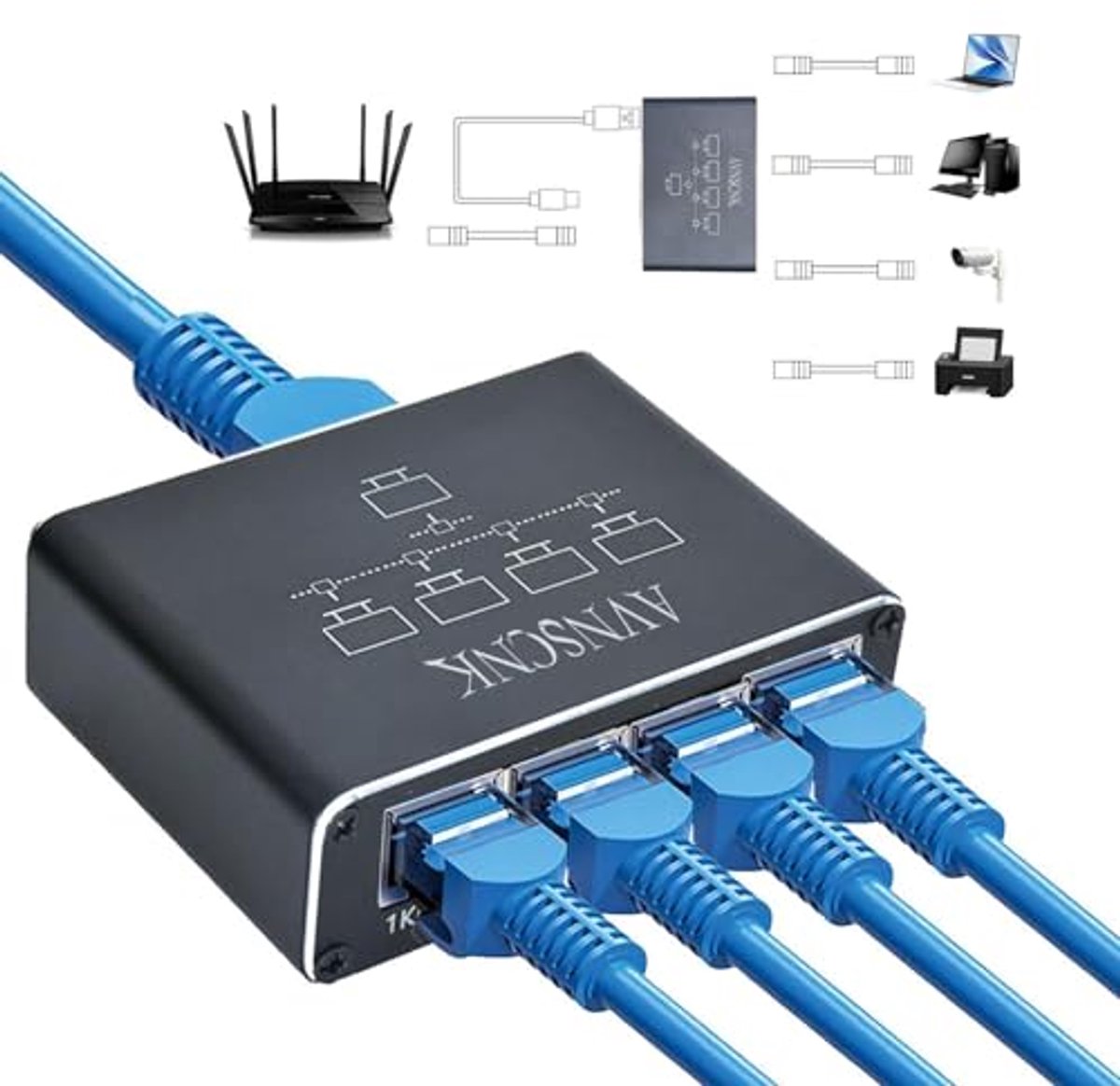 4-poorts netwerkschakelaar 1000 Mbit/s voor gigabit ethernet verbindingen