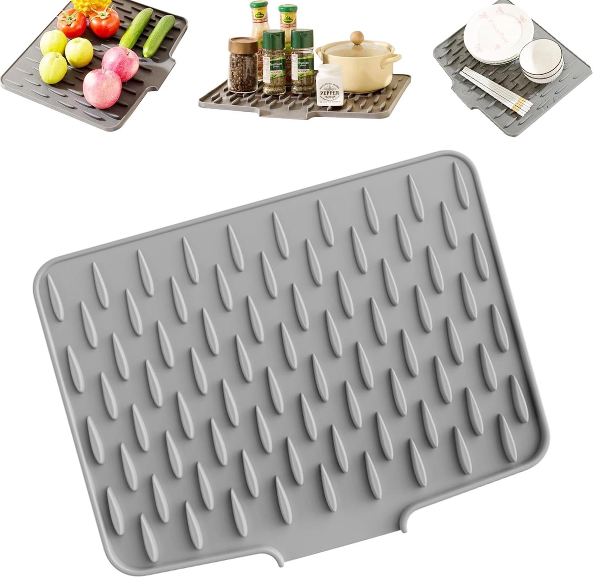 Unyqoos® Functionele siliconen afdruipmat voor keuken met antislip ontwerp