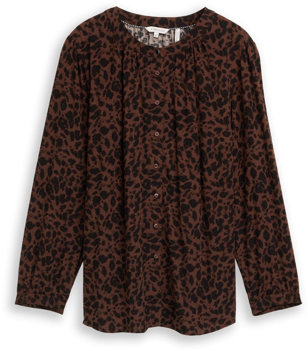 Tom Tailor - Plus Size - Blouse met luipaardprint - Maat 52 - brown black small leo print