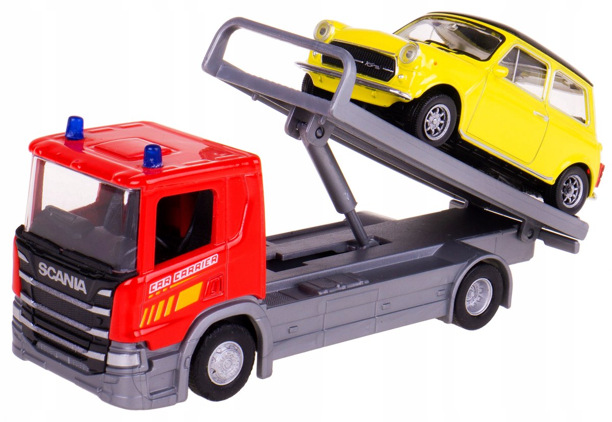 Scania P320 Vrachtwagen met aanhanger en Mini Cooper 1:43 Metaal Speelgoed