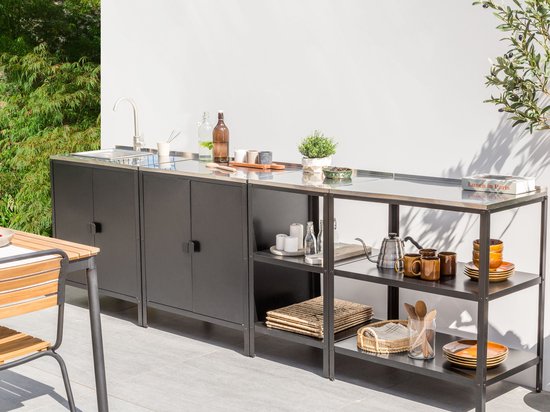VILAMA - Tuin kookeilanden met keukenkasten - Zwart - 4-delig - RVS — afbeelding 3