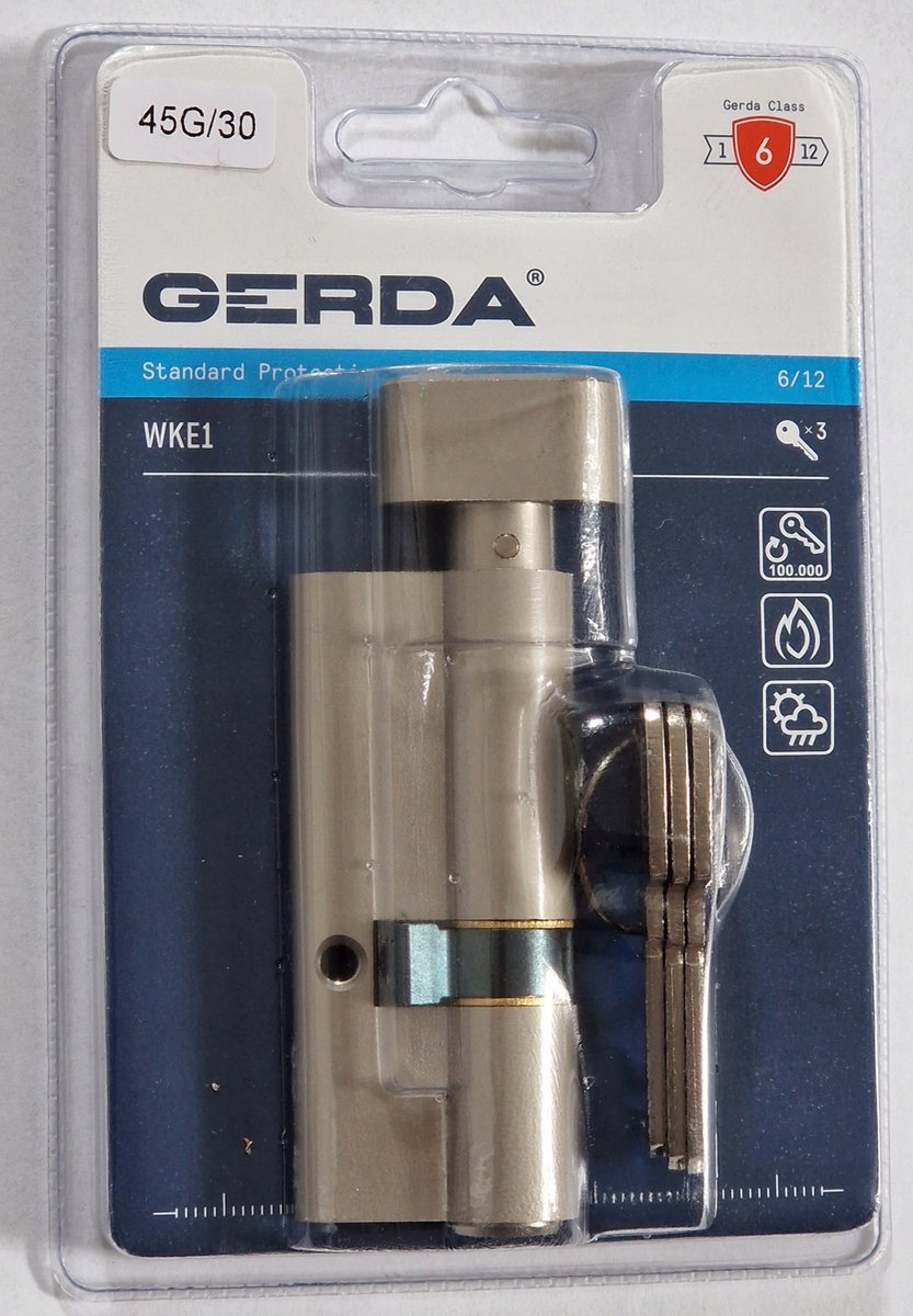 Gerda WKE1 45G/30 Cilinder met Knop - Nikkel Satijn