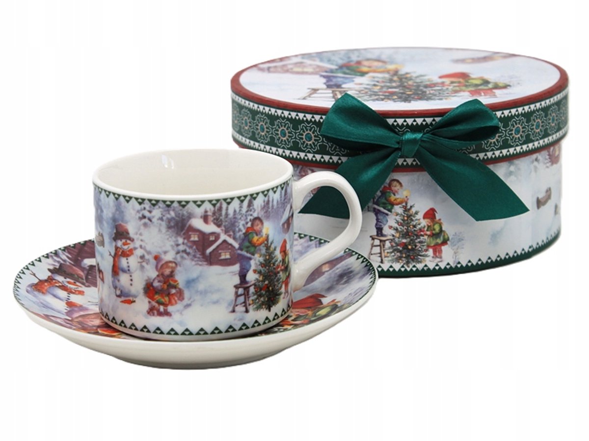 Porseleinen Kop & Schotel 120ml - Winterdorp Kerstcadeau