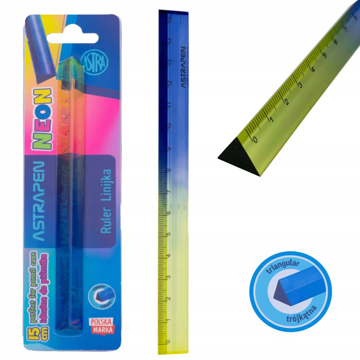 ASTRA Neon Driehoekige Liniaal 15cm - Stabiliteit & Stijl