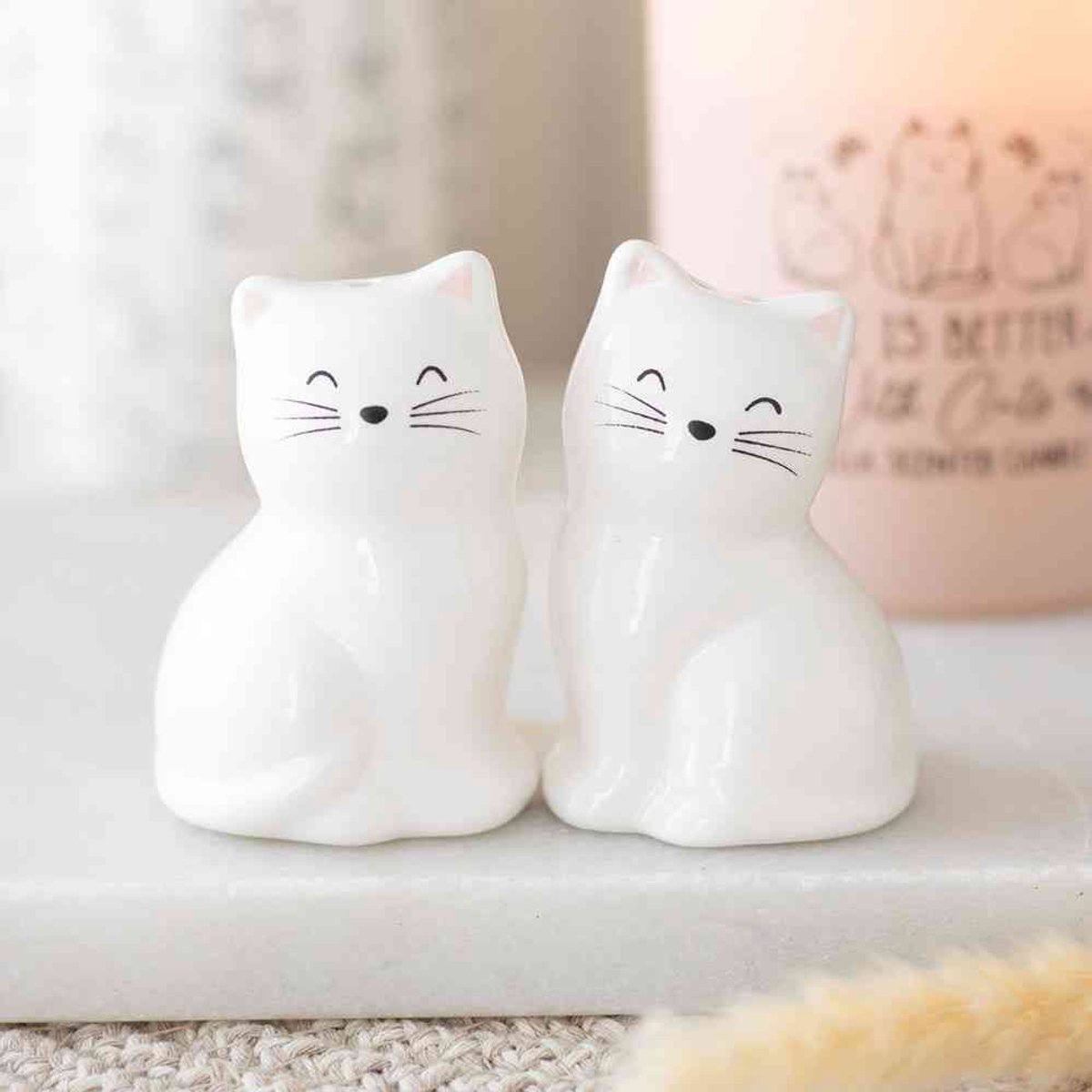 Something Different - White Cat Shaped Peper en Zoutstel - Wit