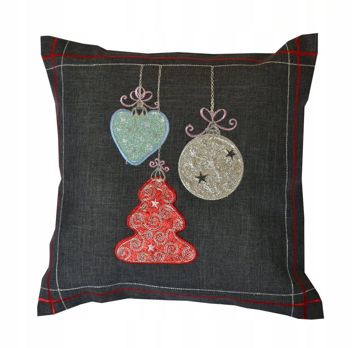 Kerstkussenhoes 40x40cm - Grijs met Kerstballen - Sierkussen
