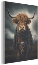 Akoestisch wandpaneel 70x100 cm - Vilt schilderij Schotse hooglander - Sjaal - Bergen - Akoestische panelen - Geluidsdempende wanddecoratie - Geluidsisolatie woonkamer - Muurdecoratie geluidspanelen