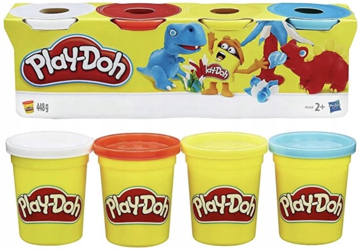 Play-Doh Klei 4-Pack: Wit, Rood, Blauw, Geel - Knutselplezier