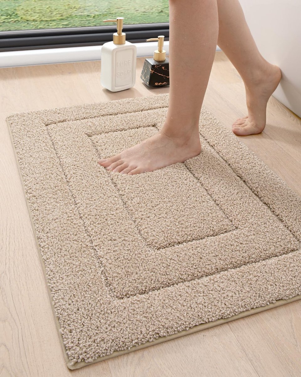 Unyqoos Extra zachte en absorberende badmat voor badkamer en douche, wasbaar, beige Bruin