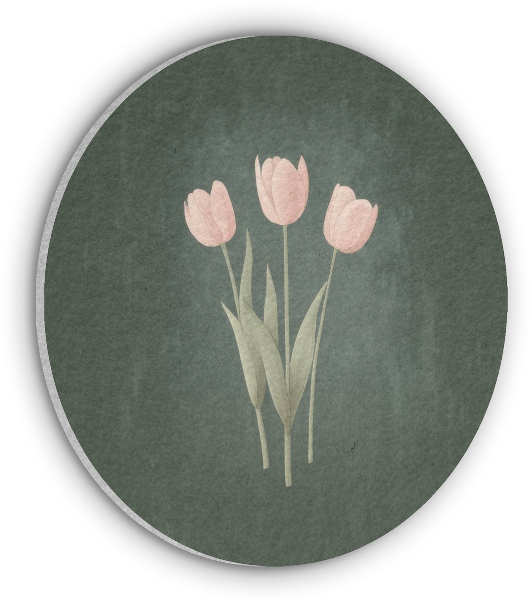 Akoestisch wandpaneel rond 90x90 cm - Vilt schilderij Tulpen - Liefde - Donkergroen - Ronde akoestische panelen - Geluidsdempende wanddecoratie - Geluidsisolatie wandcirkel - Muurdecoratie geluidspanelen - Moederdag cadeautje - Cadeau voor mama