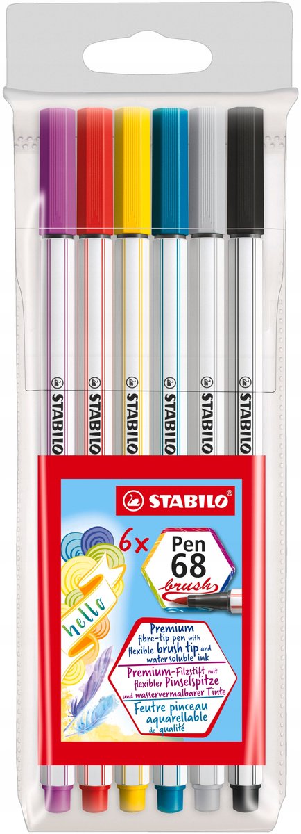 Stabilo 68 Brush Stiften - 6 Kleuren voor Kunstenaars