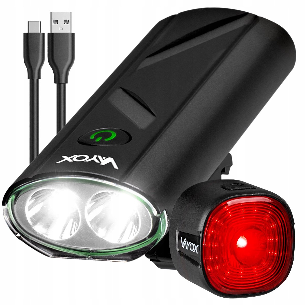 Vayox Fietsverlichting LED Voor & Achter - USB-C oplaadbaar - waterdicht IPX6