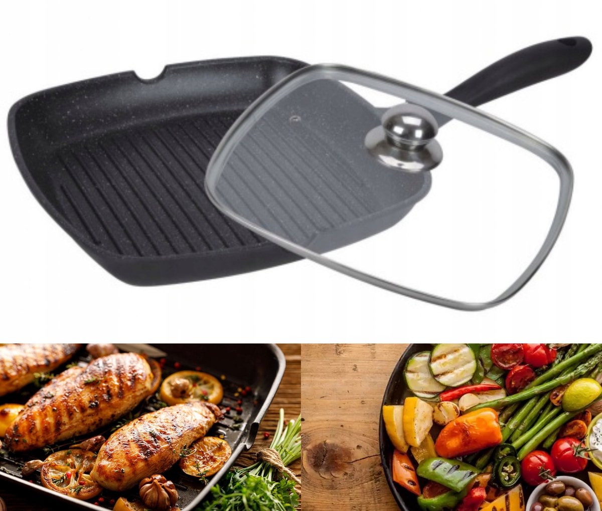 Grillpan met Deksel 24cm - Graniet Coating - Geschikt voor Inductie