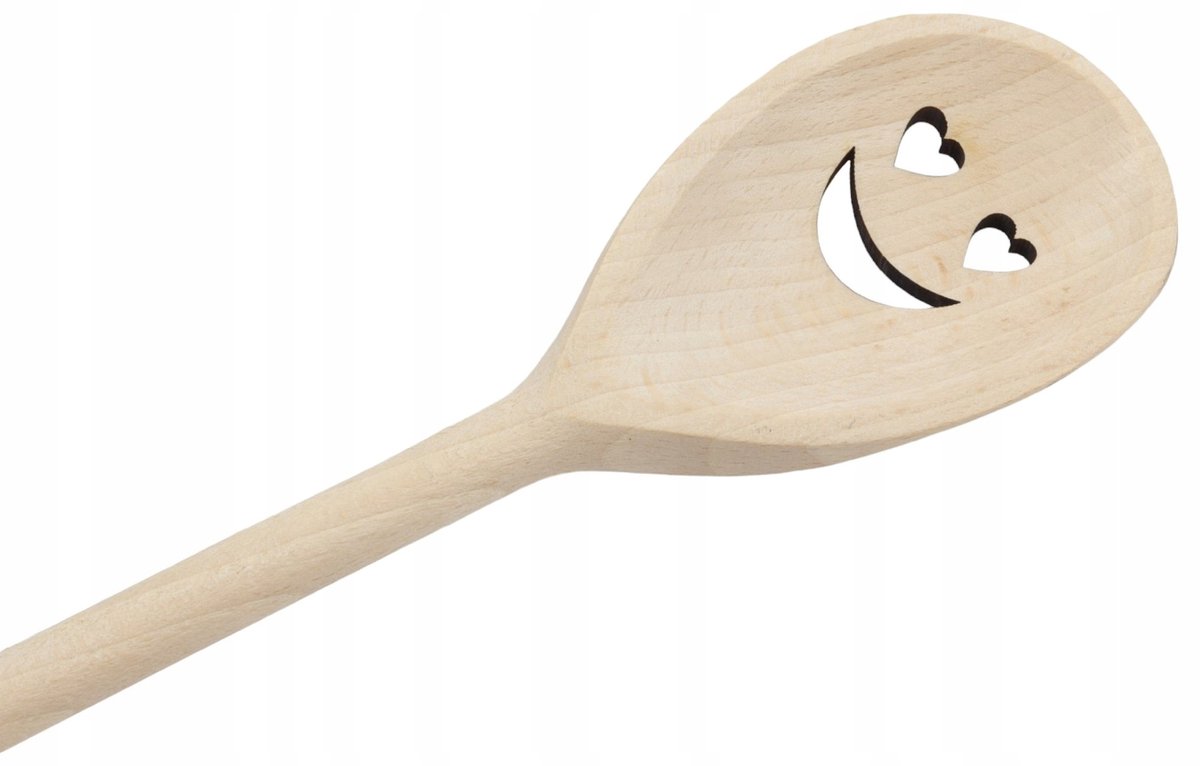 Houten Keukenlepel 'Glimlach' - Beukenhout, 30 cm