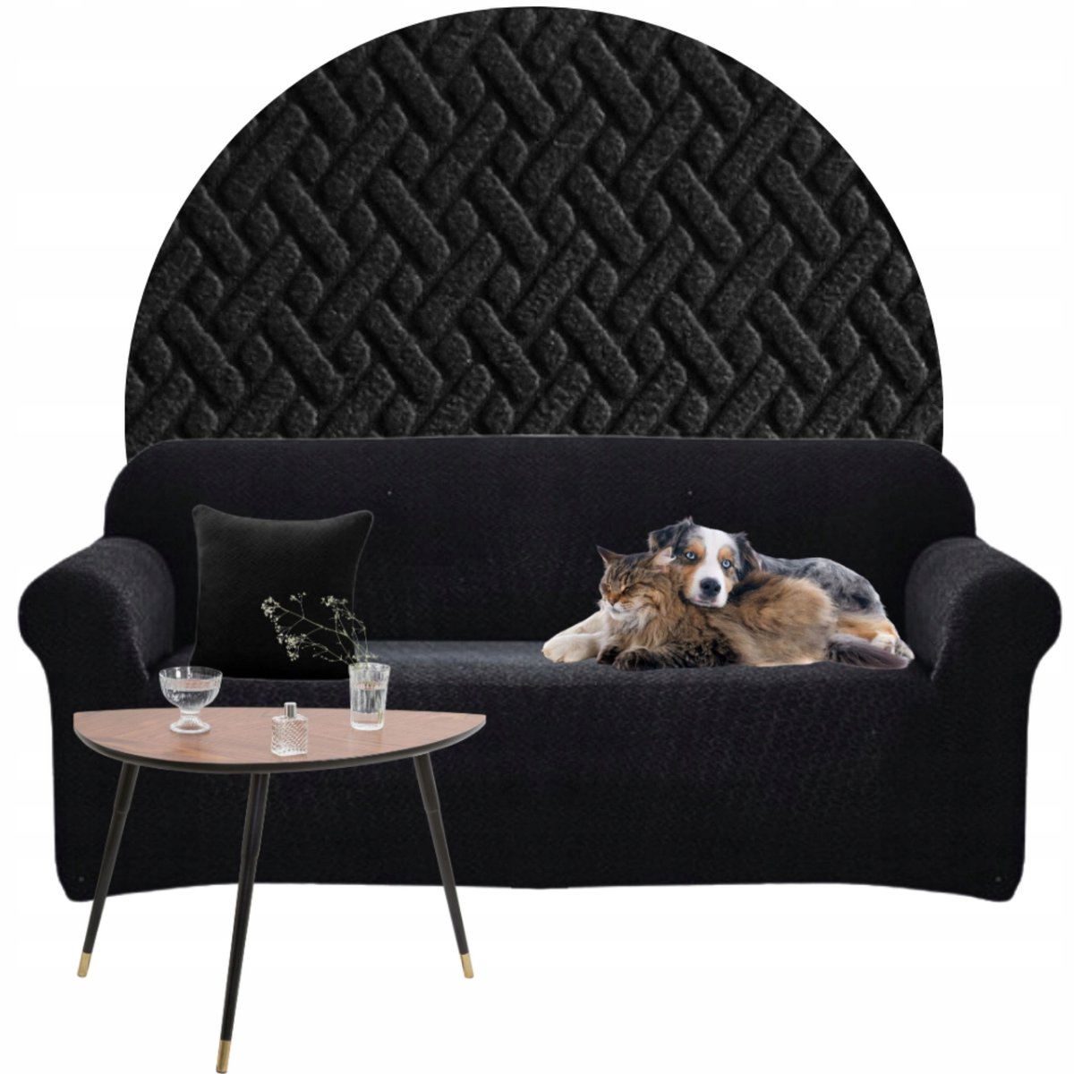 Elastische bankhoes jacquard visgraat 145-185 cm OEKO-TEX Zwart