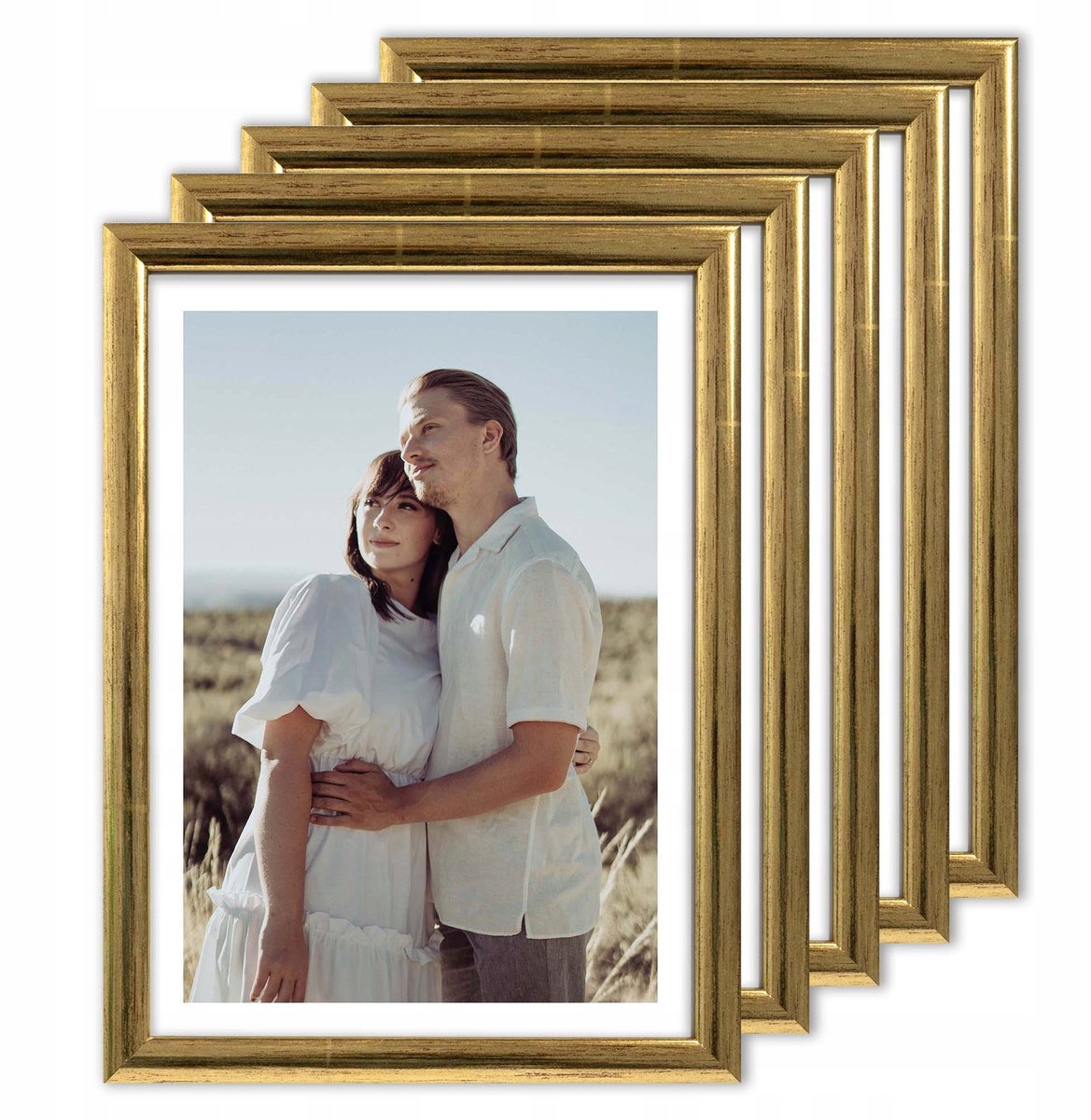 Houten Fotolijsten Set 5 stuks 15x21 cm - Goudkleurig