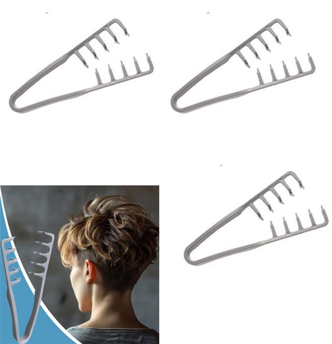 3-Stuks Fluffy Texture Comb - Haarstylingkam - Hoog Schedel Artefact - Ponystylingkam - Kam - Haarverzorgingskam - Kam met brede tanden - Lengte 20 cm - Krullend en dik haar - Geschikt voor dagelijkse styling, als cadeau - Grijs