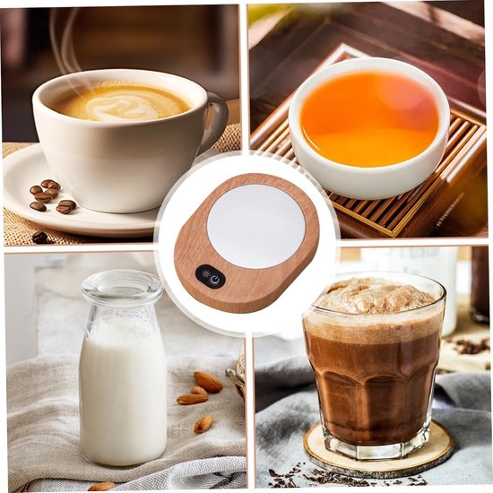 Verwarmings kussen - mok verwarmer - USB-mokverwarmer voor op het bureau - houten mok 55-65℃ - constante temperatuur - koffie - draagbaar verwarmingskussen van Merkloos — afbeelding 3