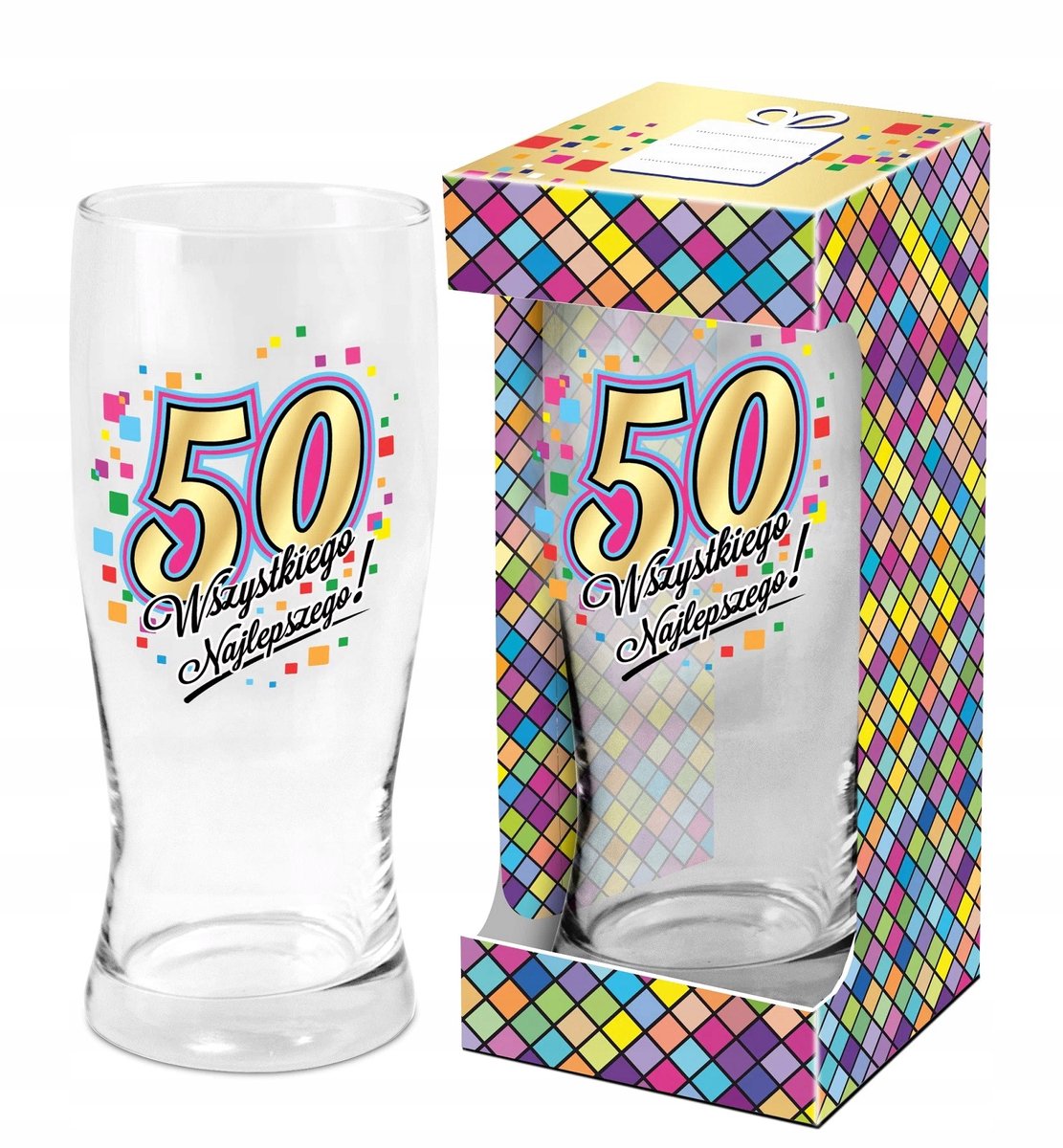Bierglas Mozaïek 50 Jaar - 500 ml - Uniek cadeau