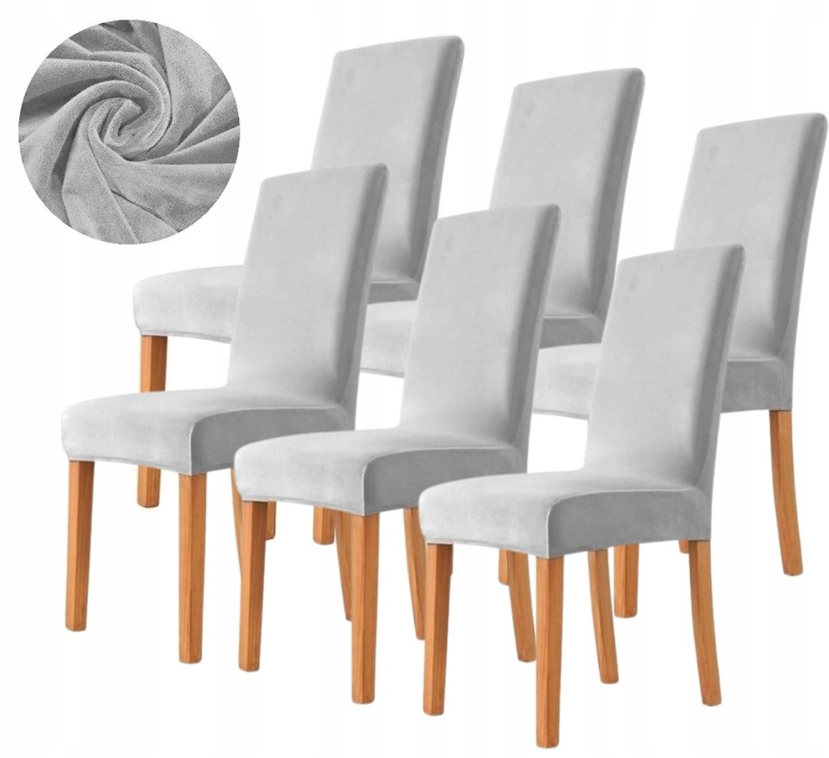 Set van 6 Luxe Velours Stoelhoezen - Elastisch & Zacht - Lichtgrijs