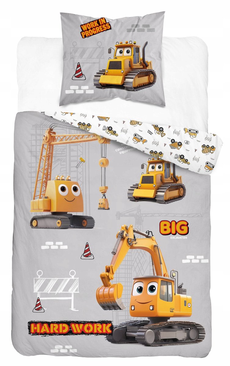 Kinderbeddengoed Bouwplaats 160x200 cm - Katoen met Graafmachine
