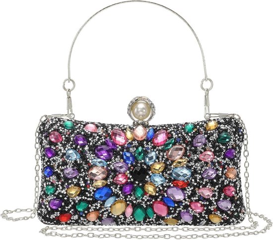 QUARKZMAN Abendtaschen für Frauen, Funkelnde Kristall-Strass Clutch Handtasche mit Kettenschulterriemen für Hochzeit Abend Wochenende, Pink