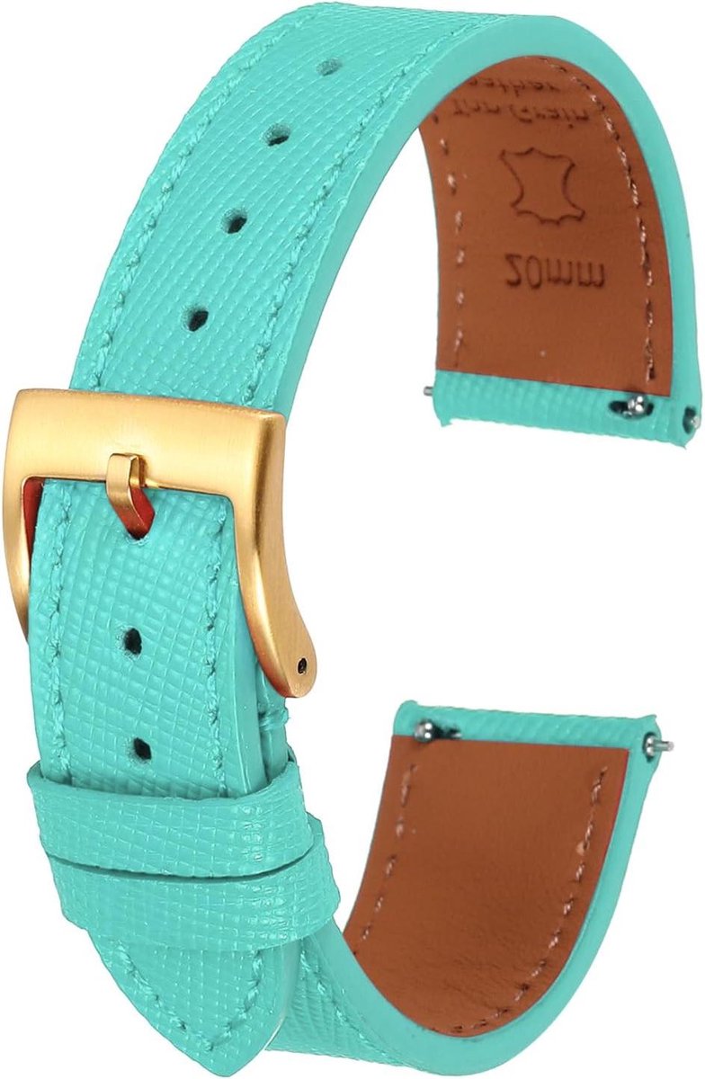 Leren horlogebandje 20 mm met snelwissel, reservearmband gouden gesp - unisex - groen - duurzaam en stijlvol - hoogwaardige kwaliteit