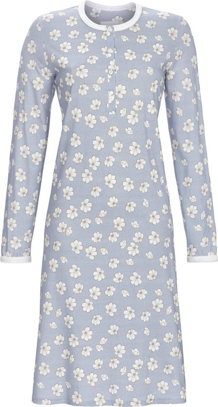 Chemise de nuit chaude en coton à fleurs - Blauw - Taille - 38