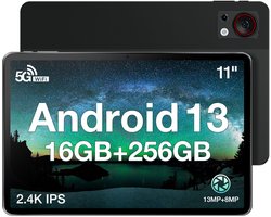 Doogee T30s Touchscreen-tablet 11 Pouces 2,4k 7,6 mm Ultradunne Android 14 16Go Ram + 256Go Rom/TF 1TB 5G WiFi Batterij 8580MAH,Zwart