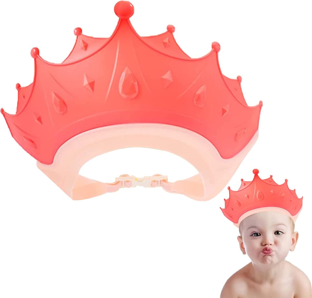 Babydouchemuts, Babydouchemuts, Douchemuts voor kinderen van 0 tot 9 jaar, Verstelbare zwemmuts voor kinderen, Beschermt ogen en oren van kinderen, Kroon - Roze
