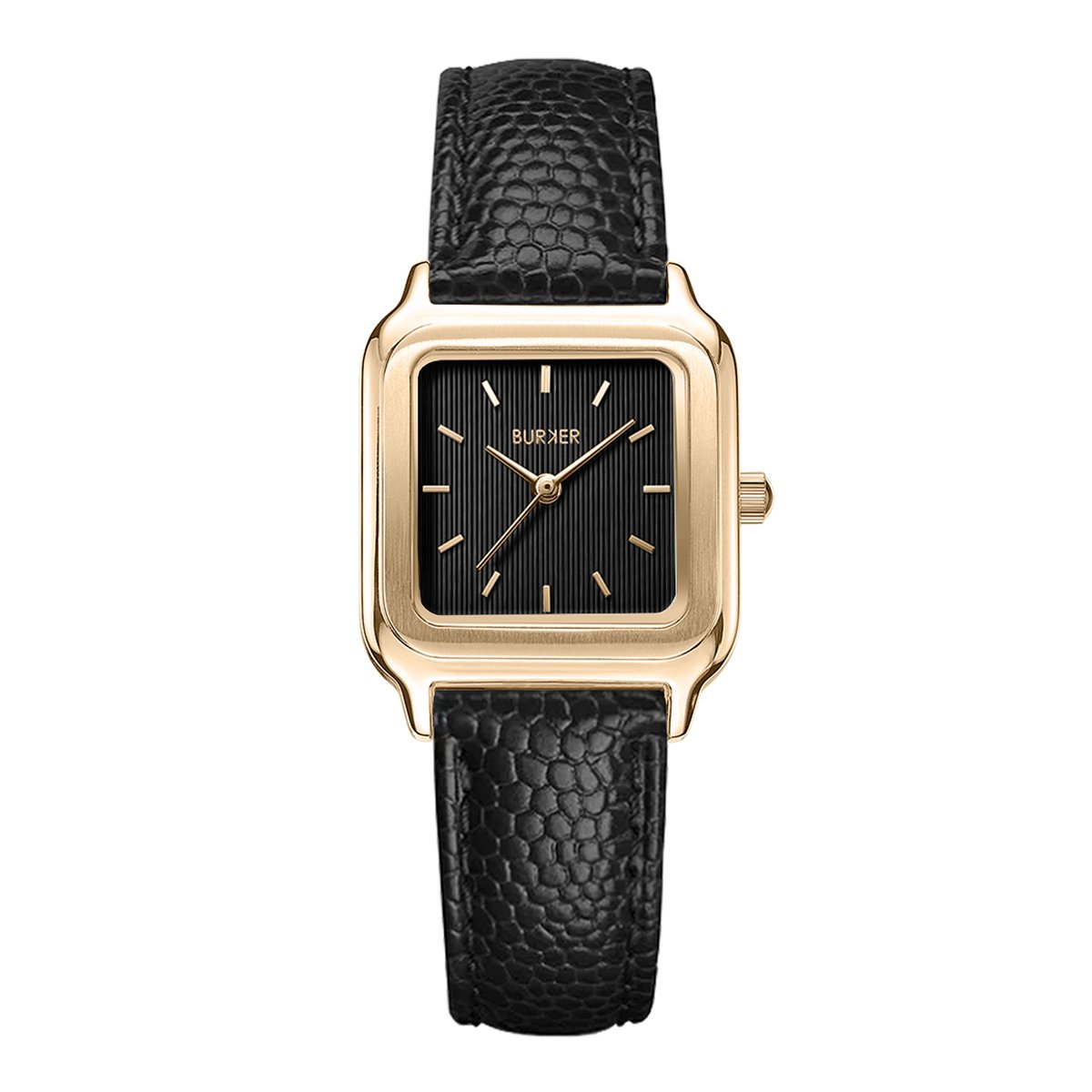 BURKER Macy Horloge Dames - Vierkant - Goud Zwart - Zwart - Leren Band - 33 mm