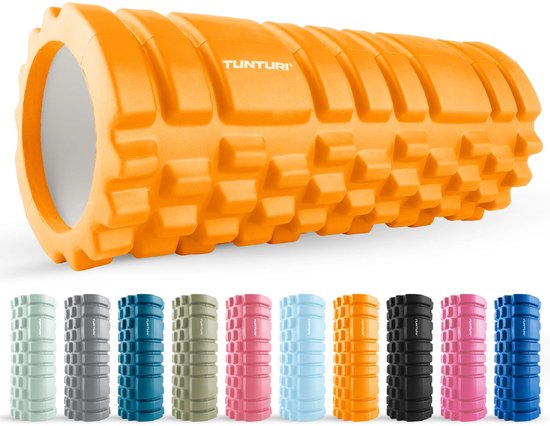 Tunturi Yoga Grid Foam Roller - Massage Roller - Foamroller - Fitness Roller - Oranje - 33cm - Incl. gratis fitness app