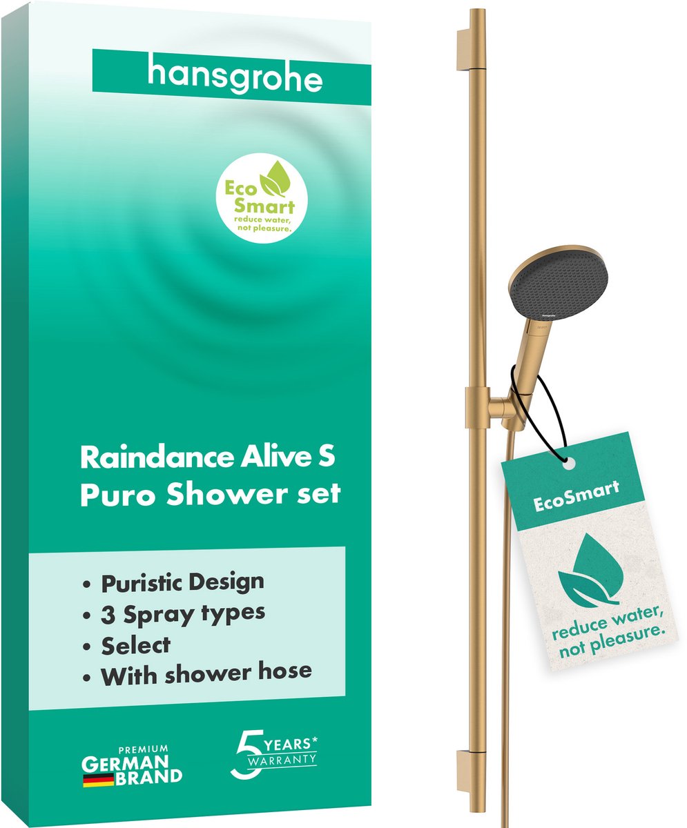 hansgrohe Raindance Alive Select S - Doucheset - EcoSmart waterbesparend - Select-knop bediening - 125mm maat - 3 straalfuncties - Brushed Bronze