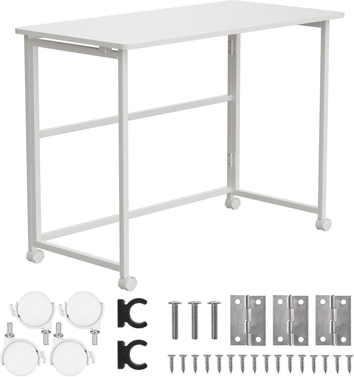 Maclean - Inklapbaar bureau - verrijdbaar, blad 100x50cm, max. 50kg, MC-1250 W - wit