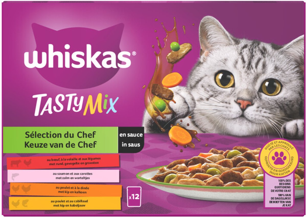 Whiskas 1+ Tasty Mix Keuze van de Chef in saus multipack (12 x 85 g) 1 verpakking (12 x 85 g)