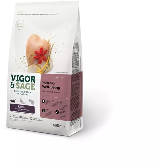 Vigor & Sage Kattenvoer Kitten Well-Being Wolfberry - 8 x 400 gr - Voordeelverpakking