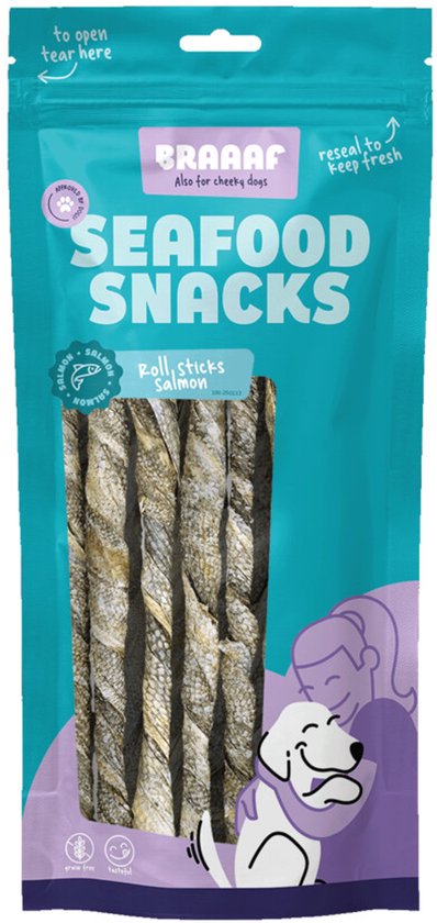 Braaaf Rol Sticks Hondensnack 20 cm Zalm - 10 x 97 gr - Voordeelverpakking