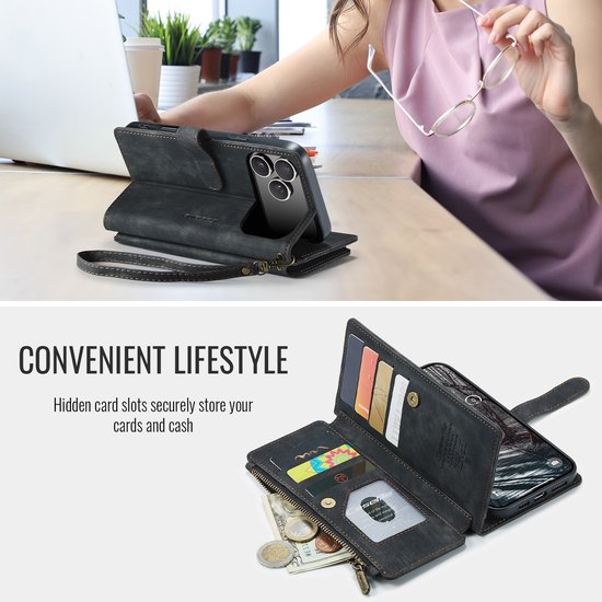 Étui CaseMe - Compatible avec iPhone 17 Pro Max - Étui portefeuille CaseMe C30 - Zwart